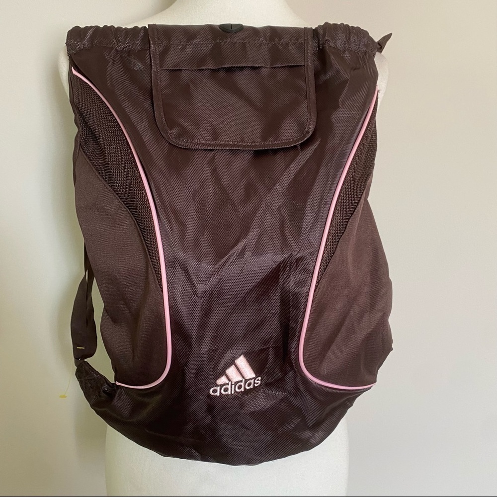Adidas satin brown soft mesh brown  pink backpack packable travel carryon